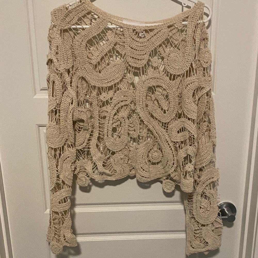 Willow and root Beige Crochet Knit Sweater oversized slouchy